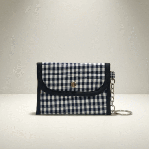Small Fabric Coin Purse & Card Holder | Cute Checkered Keychain Wallet
