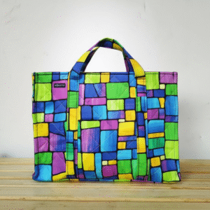 Colorful Geometric Print Fabric Tote Bag – Lightweight, Eco-Friendly Handbag for Women