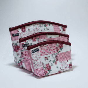 Pink Patchwork Print Toiletry Bag Set Travel Organizer