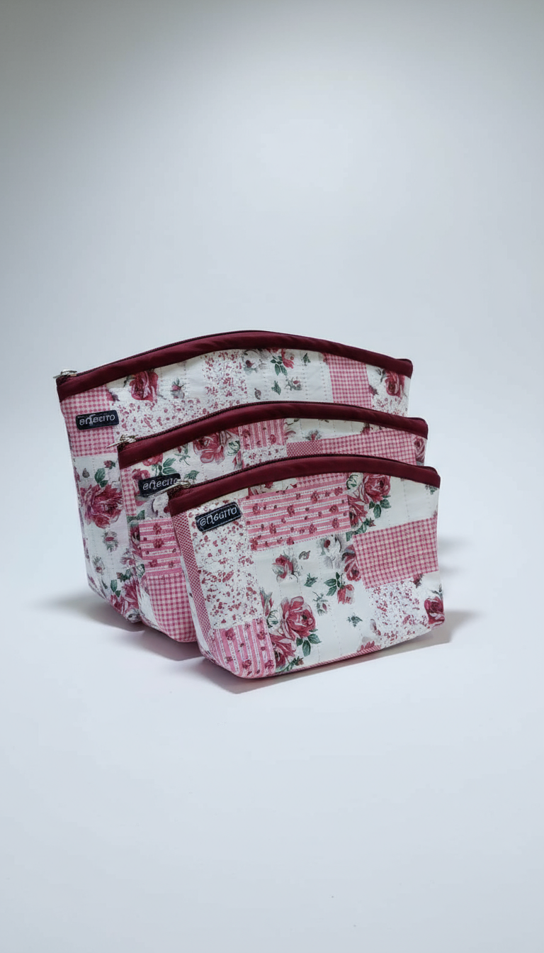 Pink Patchwork Print Toiletry Bag Set Travel Organizer