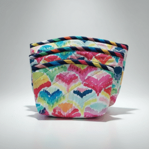 Vibrant Rainbow Heart Quilted Fabric Storage Basket | Desk Organizer