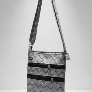 Women’s Grey Zigzag Pattern Fabric Crossbody Bag - Multi-Zip Lightweight Shoulder Bag