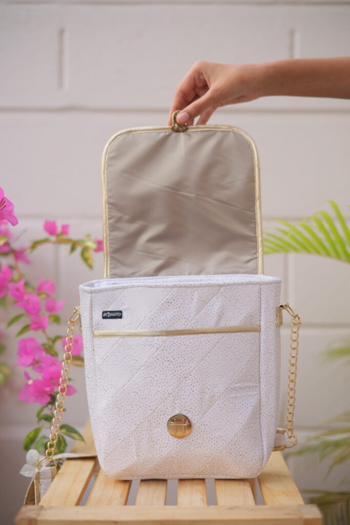 Baggito White & Golden Speckled Sling Bag