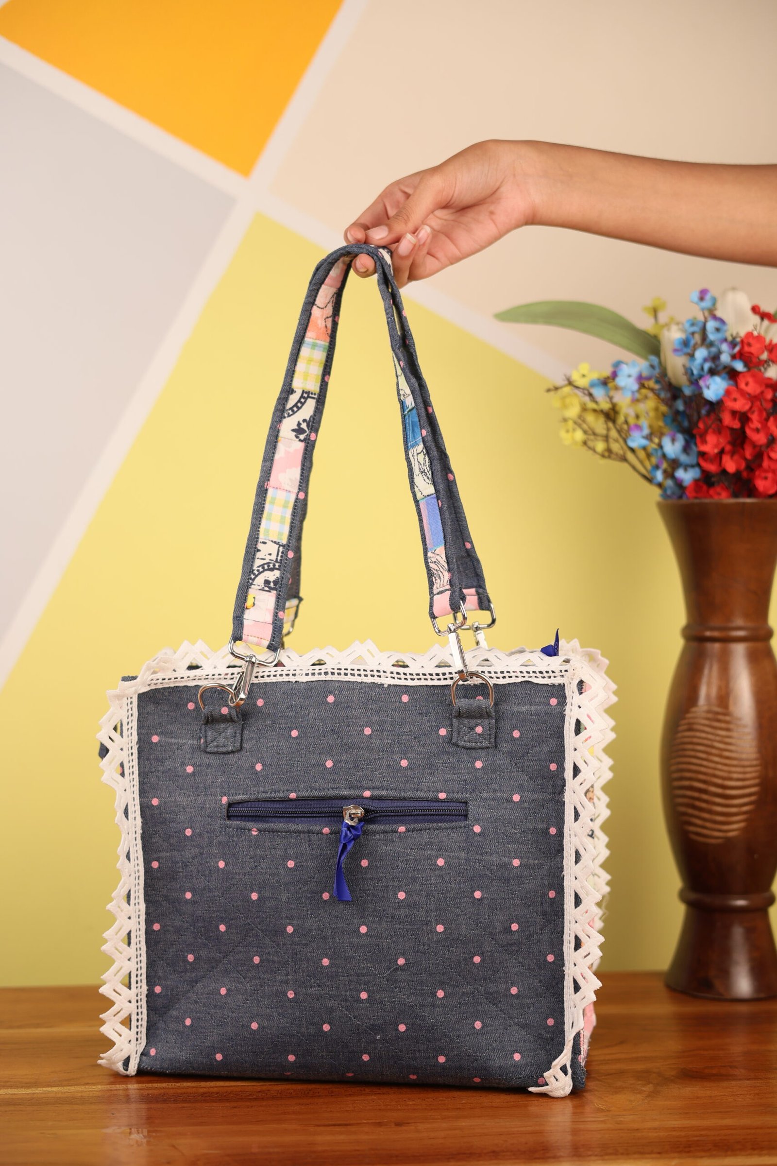 Baggito Denim Polka Dot Handbag - Image 5