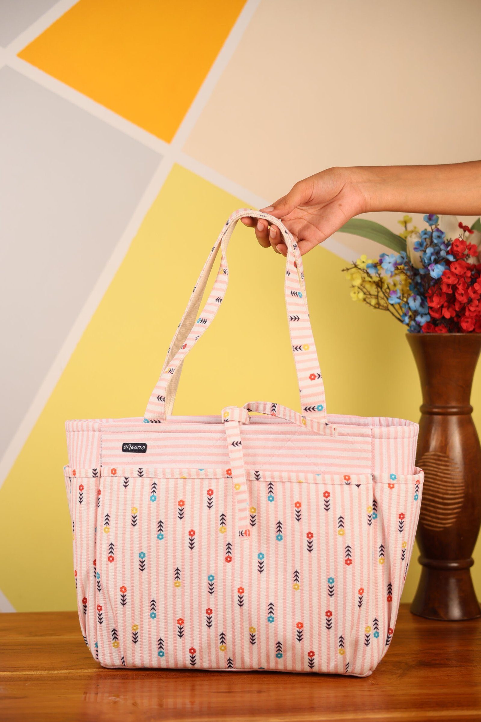 Baggito Pink Floral Adventure & Diaper Tote