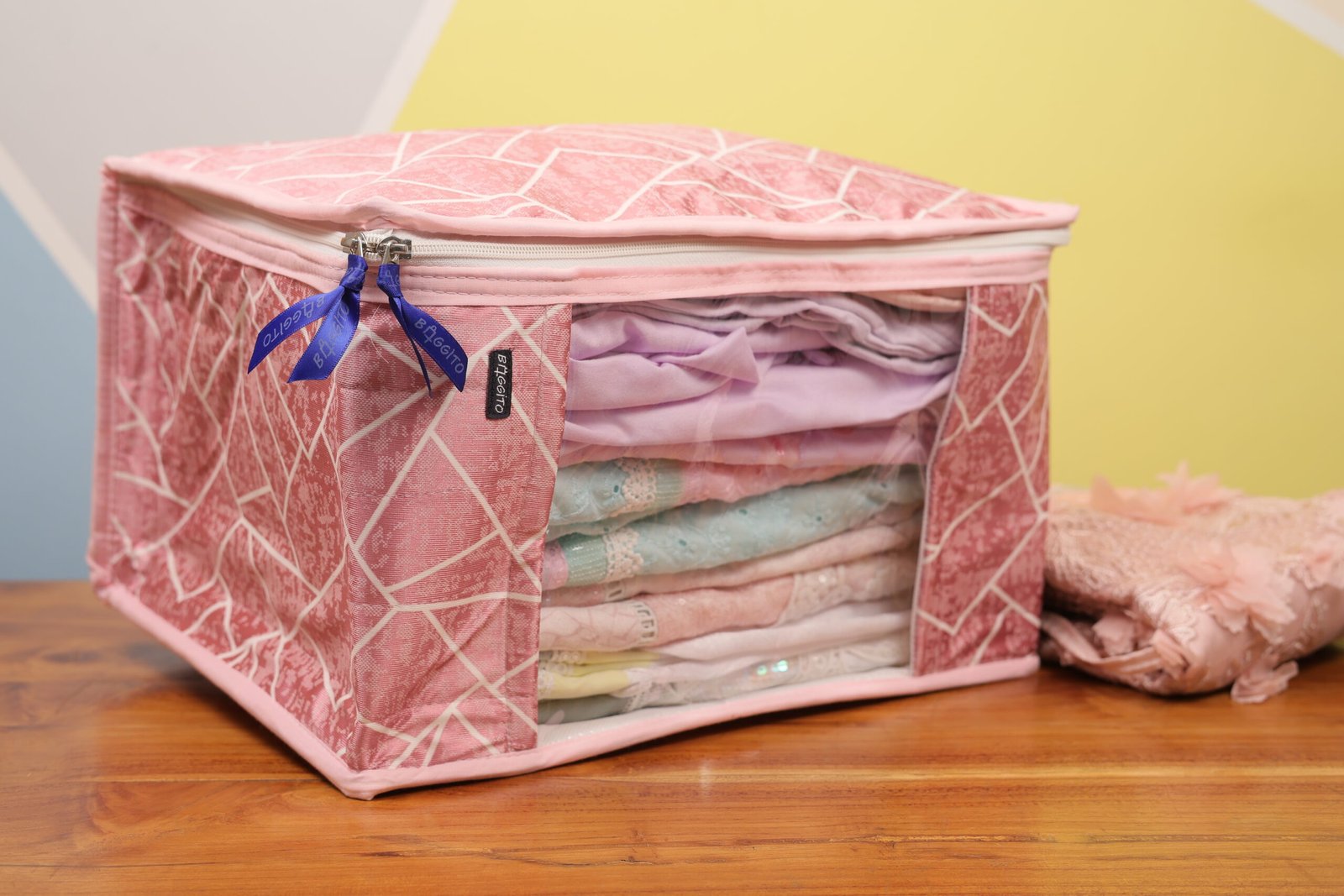 Baggito Green & Gold Batik Clothes Organizer with Clear Window - Image 4