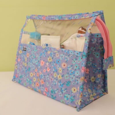 Baggito Lavender Travel Vanity Pouch with Clear Window & Pink Zipper