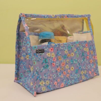 Baggito Lavender Travel Vanity Pouch with Clear Window & Yellow Zipper