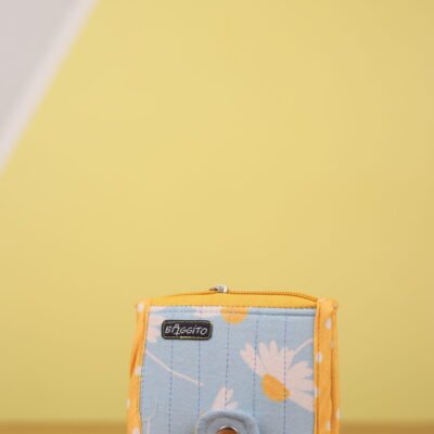 Baggito Blue Daisy Floral Print Mini Wallet with Yellow Polka Dot Trim
