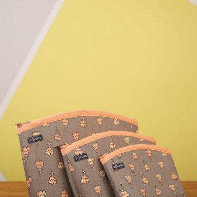 Baggito Grey & Peach Quilted Pouch Combo Set (Set of 3)