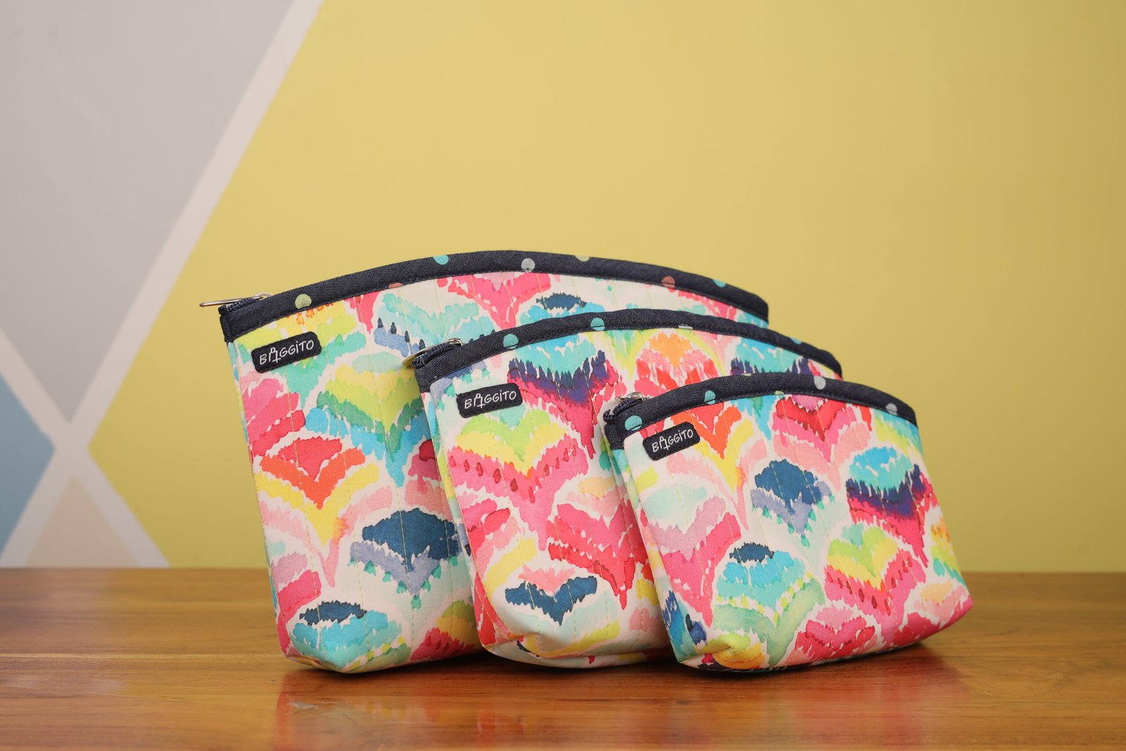 Baggito Watercolor Ikat Quilted Pouch Combo Set (Set of 3)