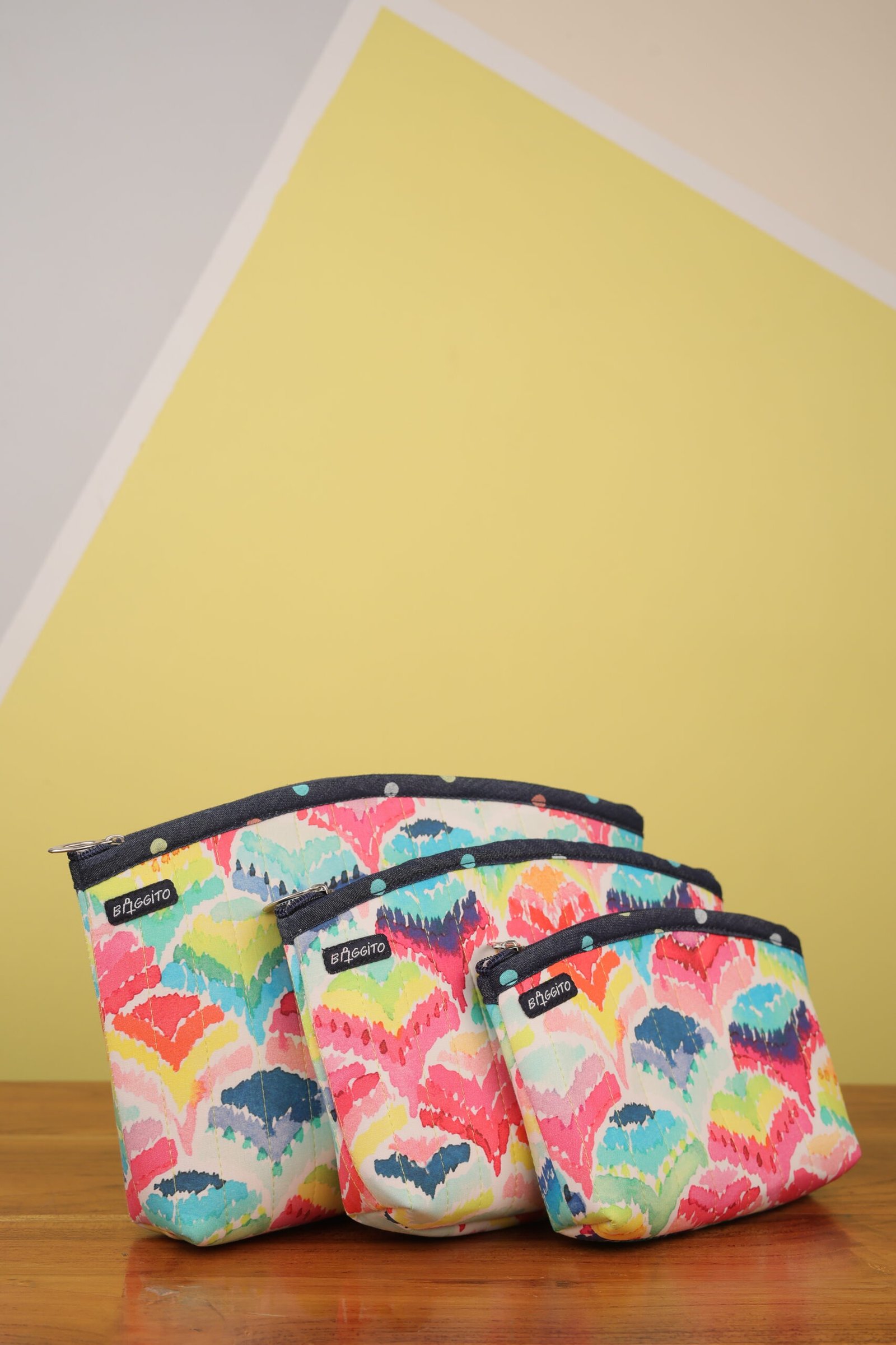 Baggito Watercolor Ikat Quilted Pouch Combo Set (Set of 3)